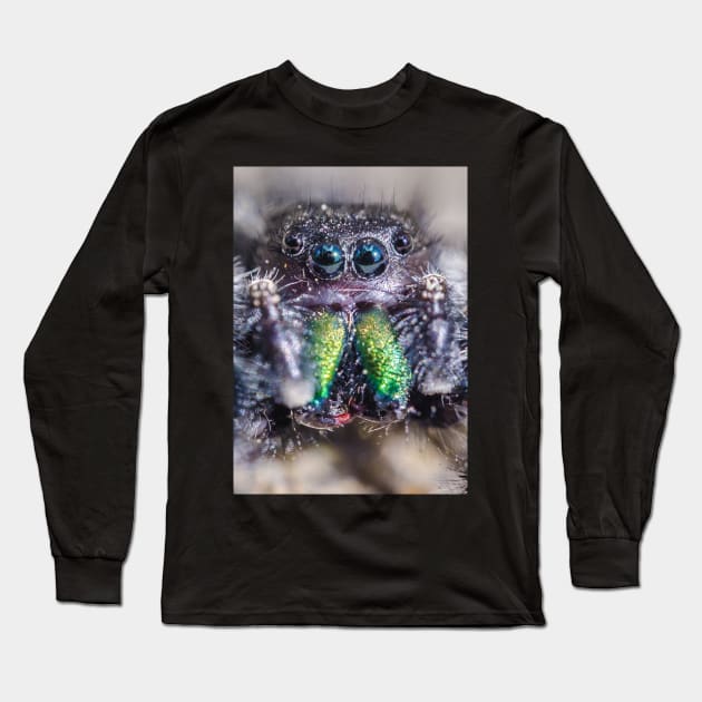 Little Hairy Face. Jumping Spider Macro Photograph Long Sleeve T-Shirt by love-fi